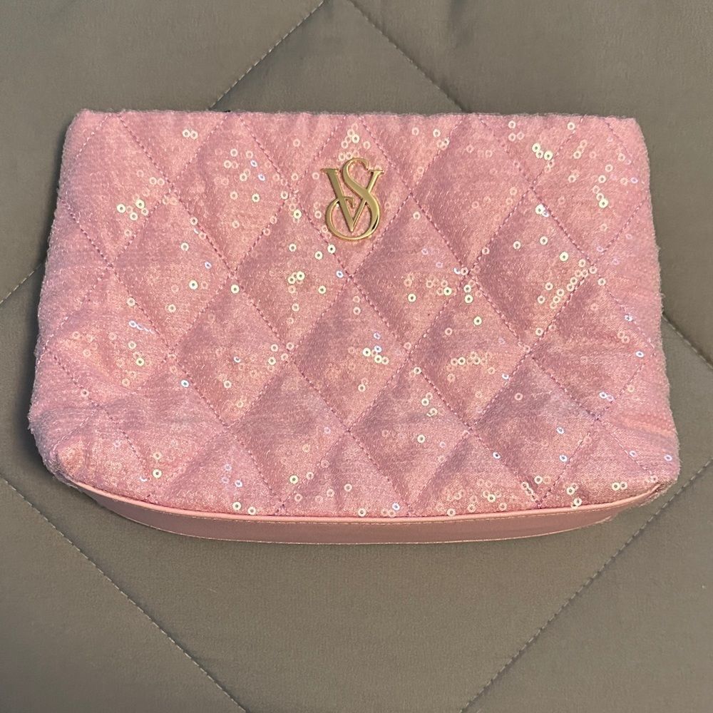Victoria Secret Pink Quilted Sequin make up bag
